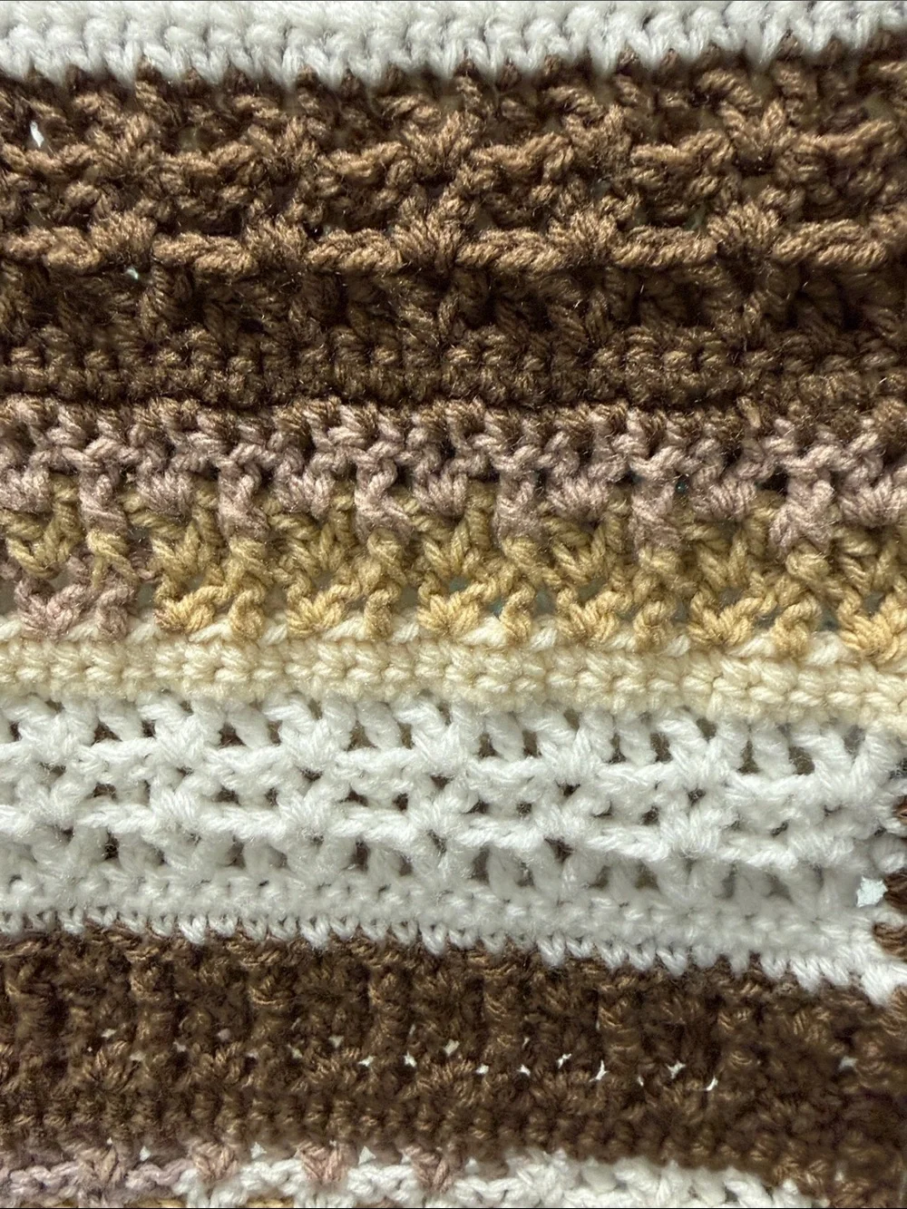 Handmade Brown and Cream Striped Crochet Throw Blanket